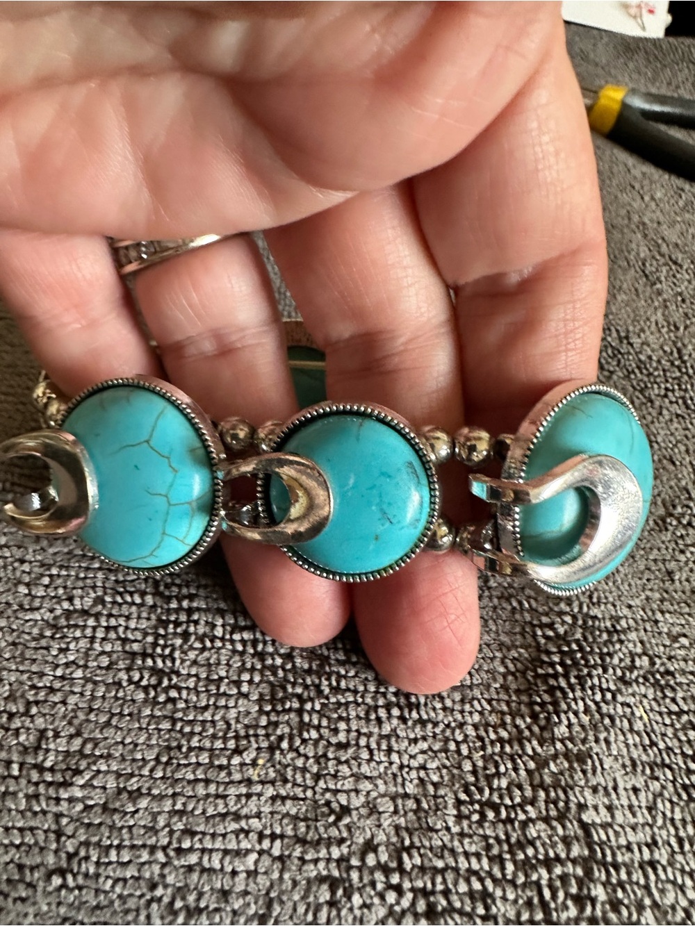 Unk Turquoise Disk Link Bracelet with Silver Accents